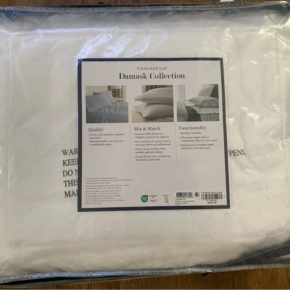 Charter Club Woven Tile 3-Pc. King White Reversible Comforter Set